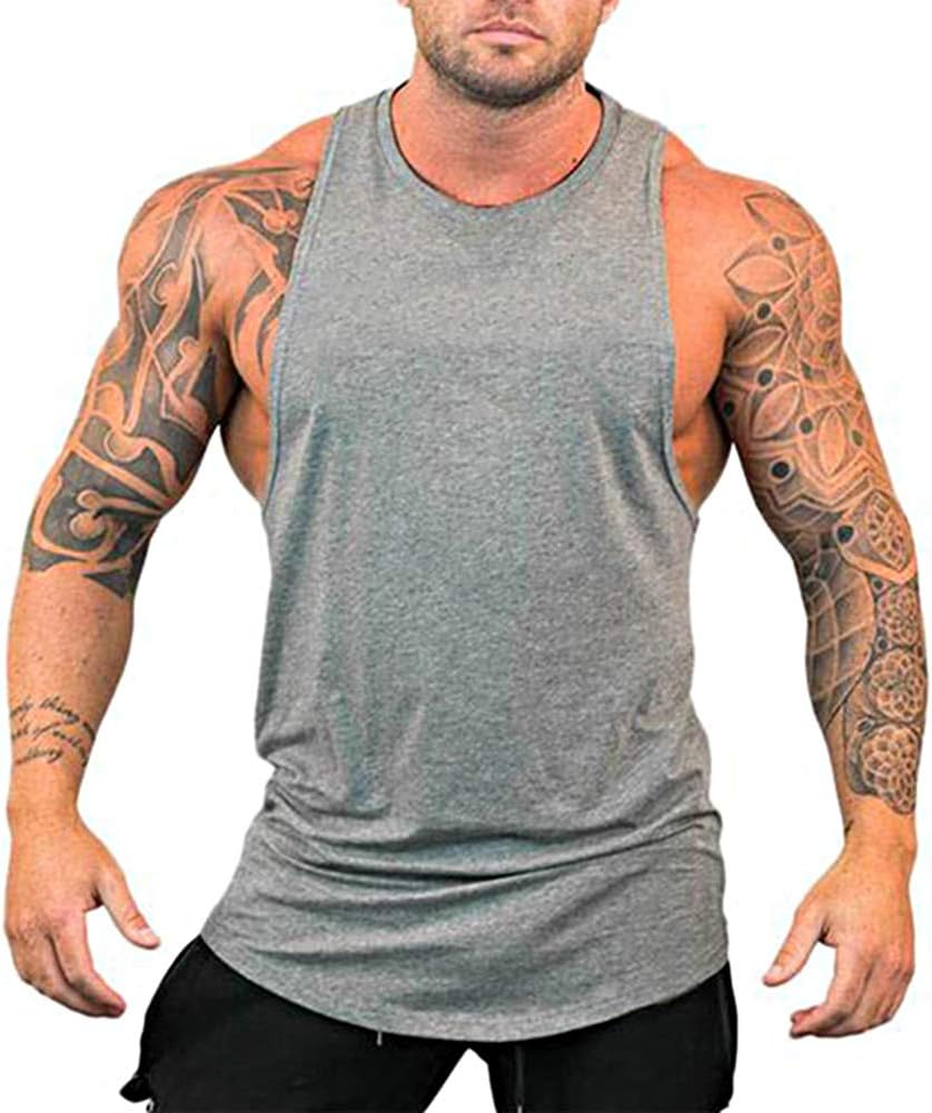 SquareAesthetics Mens Gym Bodybuilding Stringer Cotto Y-Back Blank Tank Top Vest