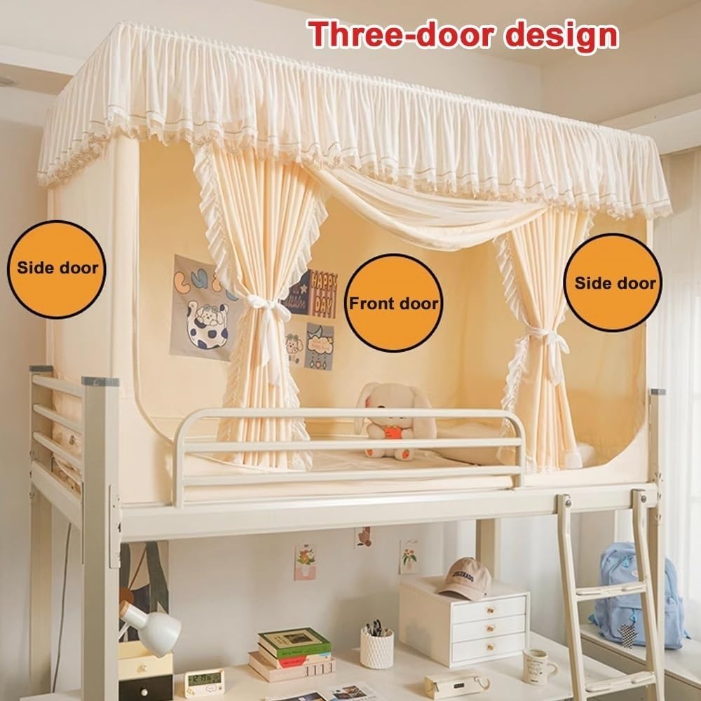 Bunk Bed Curtain Set, Bed Canopy Set with Rectangular Stainless Steel Frame & Dual Zipper Door, Bed Curtains for Students Bunk Beds and Loft Beds(Pink,W31.5 x L74.8 x H35.4)