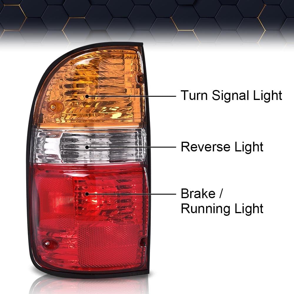 PIT66 Rear Tail Lights Assembly Compatible with Toyota Tacoma 2001 2002 2003 2004 Rear TailLights Tail Lamp Red/Orange Lens Left&Right Side w/bulbs