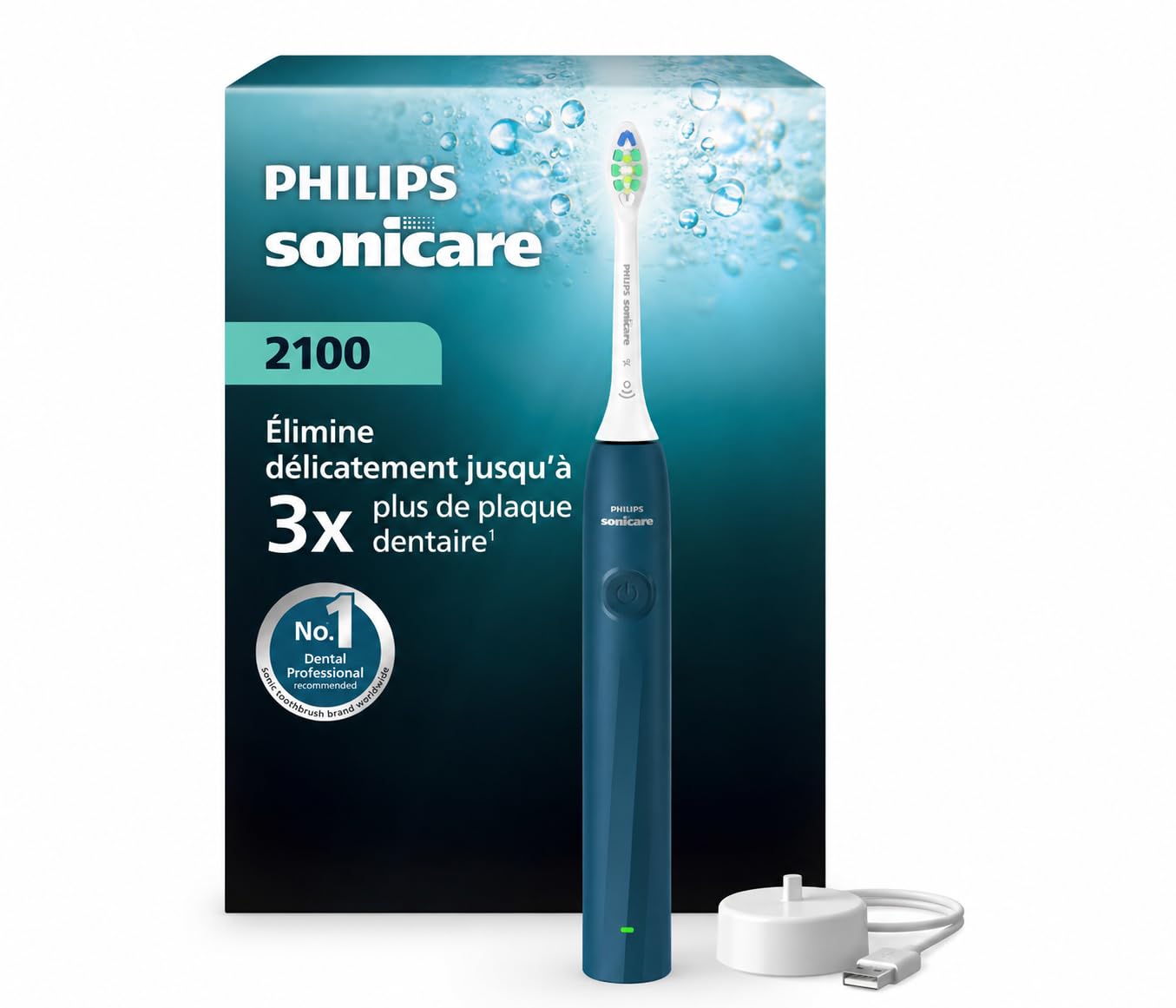 Philips Sonicare Série 2100 - Brosse à Dents Électrique Sonique, Élimine 3x plus de plaque, Capteur de pression, SmarTimer & QuadPacer, Bleu Cobalt (HX4021/04) (Bleu Marine)