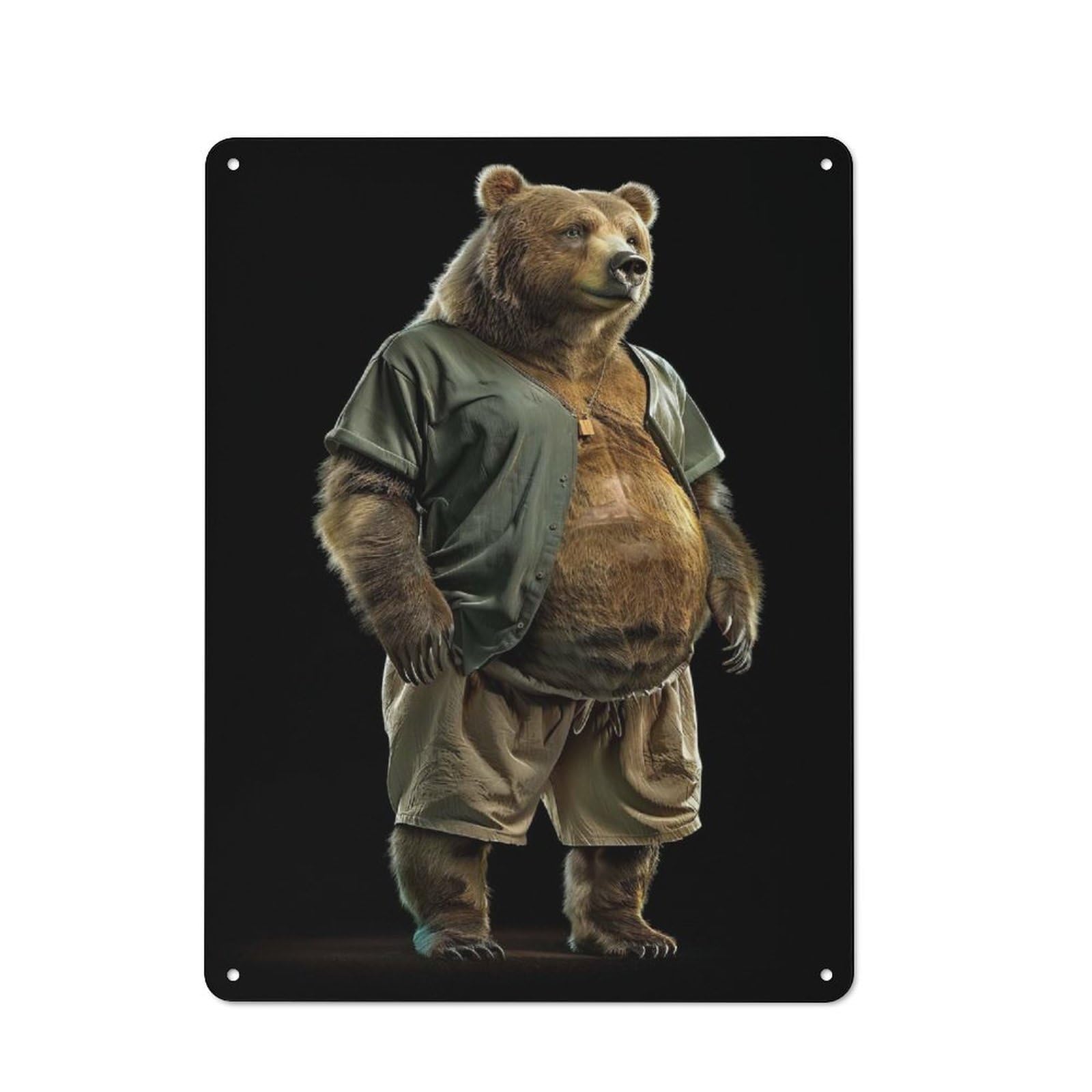 Junmoney Style-23 Grizzly Bear Fat Retro Tin Wall Plaque 40X30cm For Hobby Room Or Studio, For Garage, Workshop And Man Cave Decoration