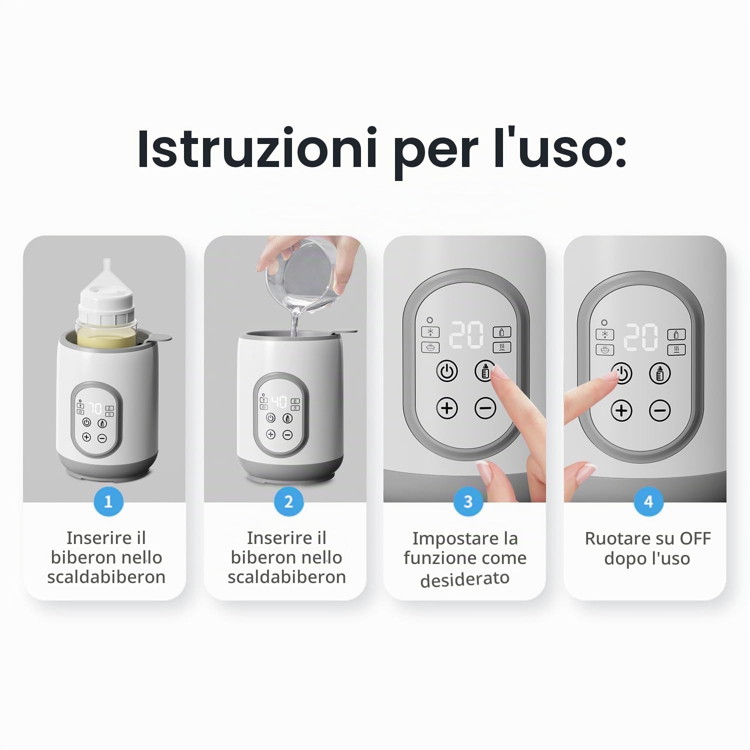 8 in 1 Scaldabiberon e Sterilizzatore Biberon,Scaldabiberon per Biberon Elettrico con Display LCD,Touchscreen Termostato Intelligente e Spegnimento Automatico(Bianco)