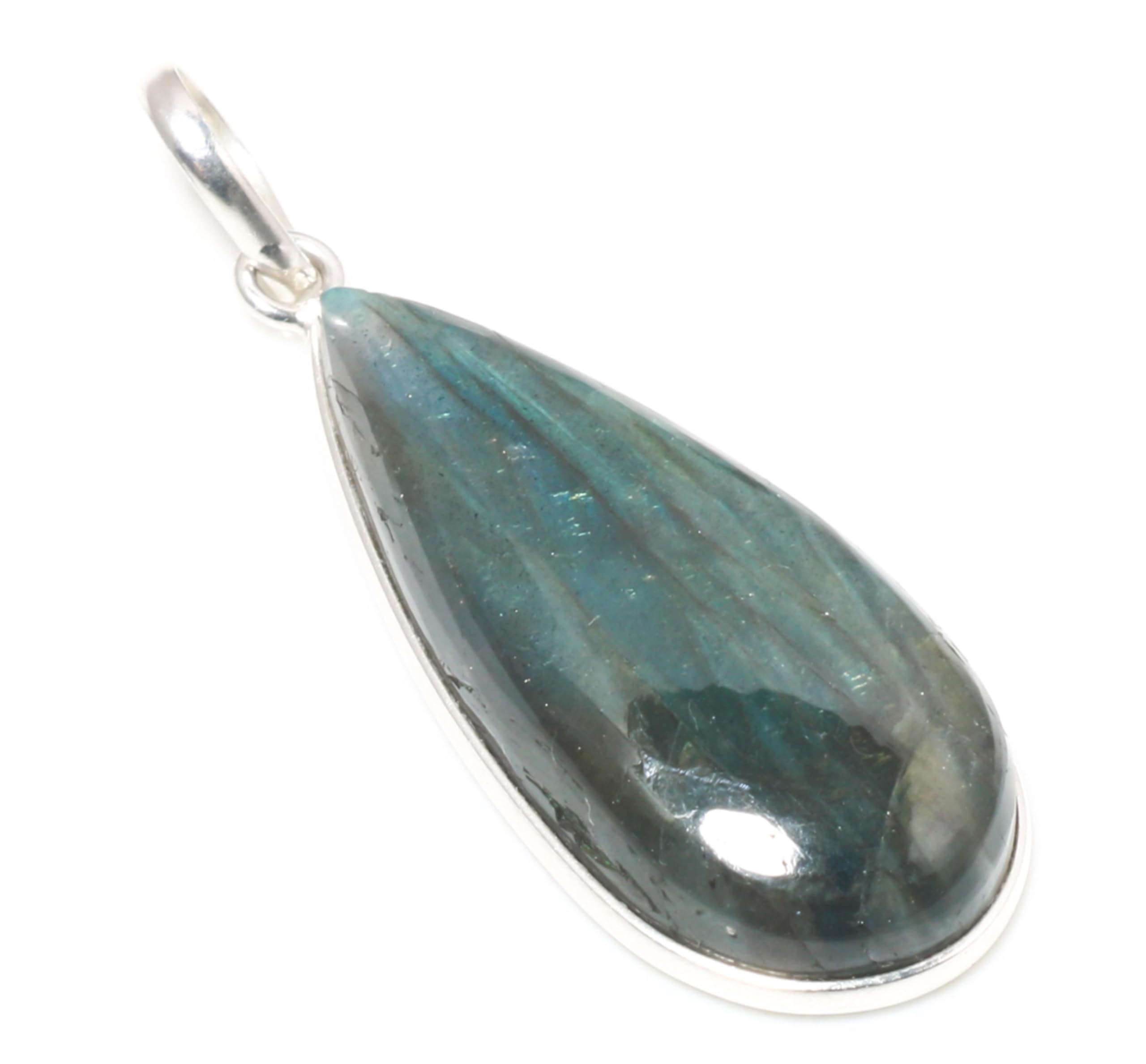 Good Looking Labradorite Pear Shape Ethnic Style 925 Sterling Silver 35X15 MM Pendant 1.8" For Woman & Girls-image-37