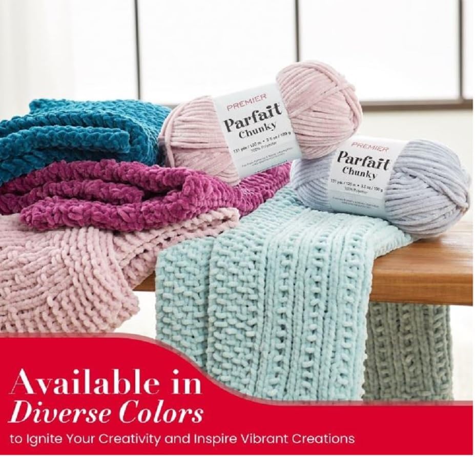 Premier Yarns Parfait Chunky Chenille 3.5 Oz 6 Super Bulky Weight 3 Pack Bundle with Bella's Stitch Place Holders (Acorn)