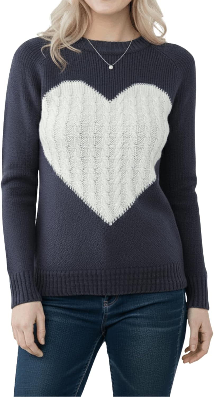 YEMAK Women's Pullover Sweater Long Sleeve Crewneck Heart Knitted Top Sweaters