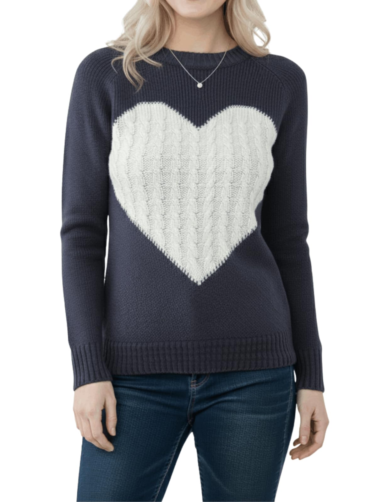 YEMAK Women's Pullover Sweater Long Sleeve Crewneck Heart Knitted Top Sweaters