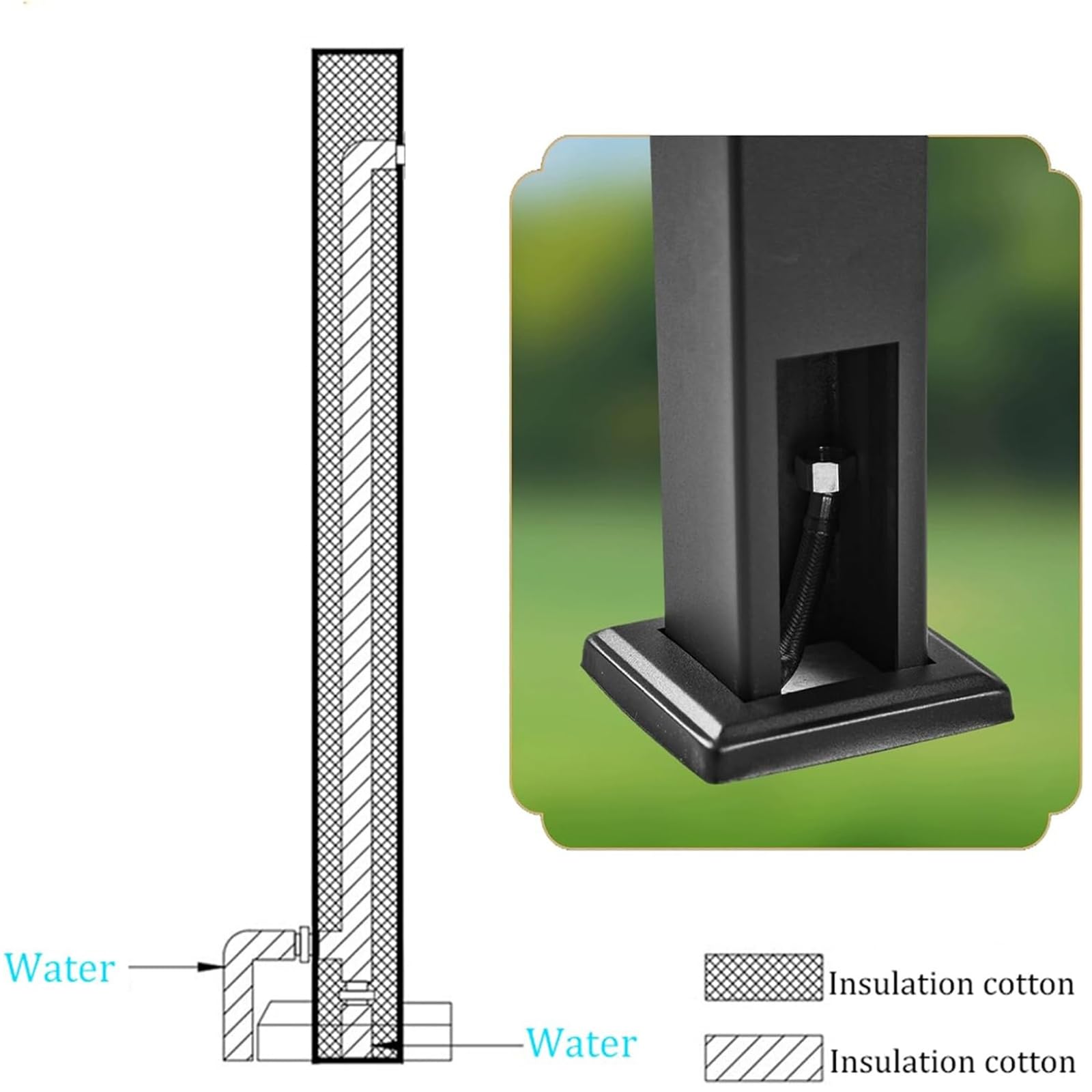 Fontana a Colonna da Giardino Esterno, Fontanelle da Giardino Verticale con Doppio Rubinetto di Uscita dell'Acqua, Rubinetto Antigelo da Esterno Fontana con Finitura Antiruggine