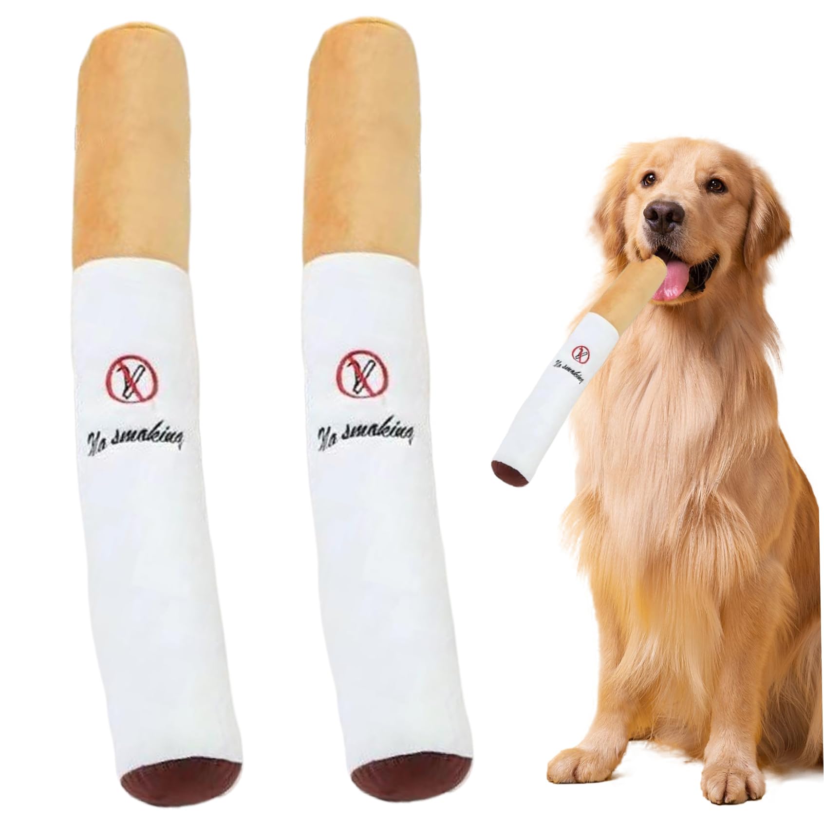 SWEETBIUTI Squeaky Dog Toys 2PCS Giggles Interactive Dog Toys Funny Cigarette Shape Plush Dog Chew Toys Self Playing Toys 12.2inch for Puppies Small Medium Dogs Pet Supplies