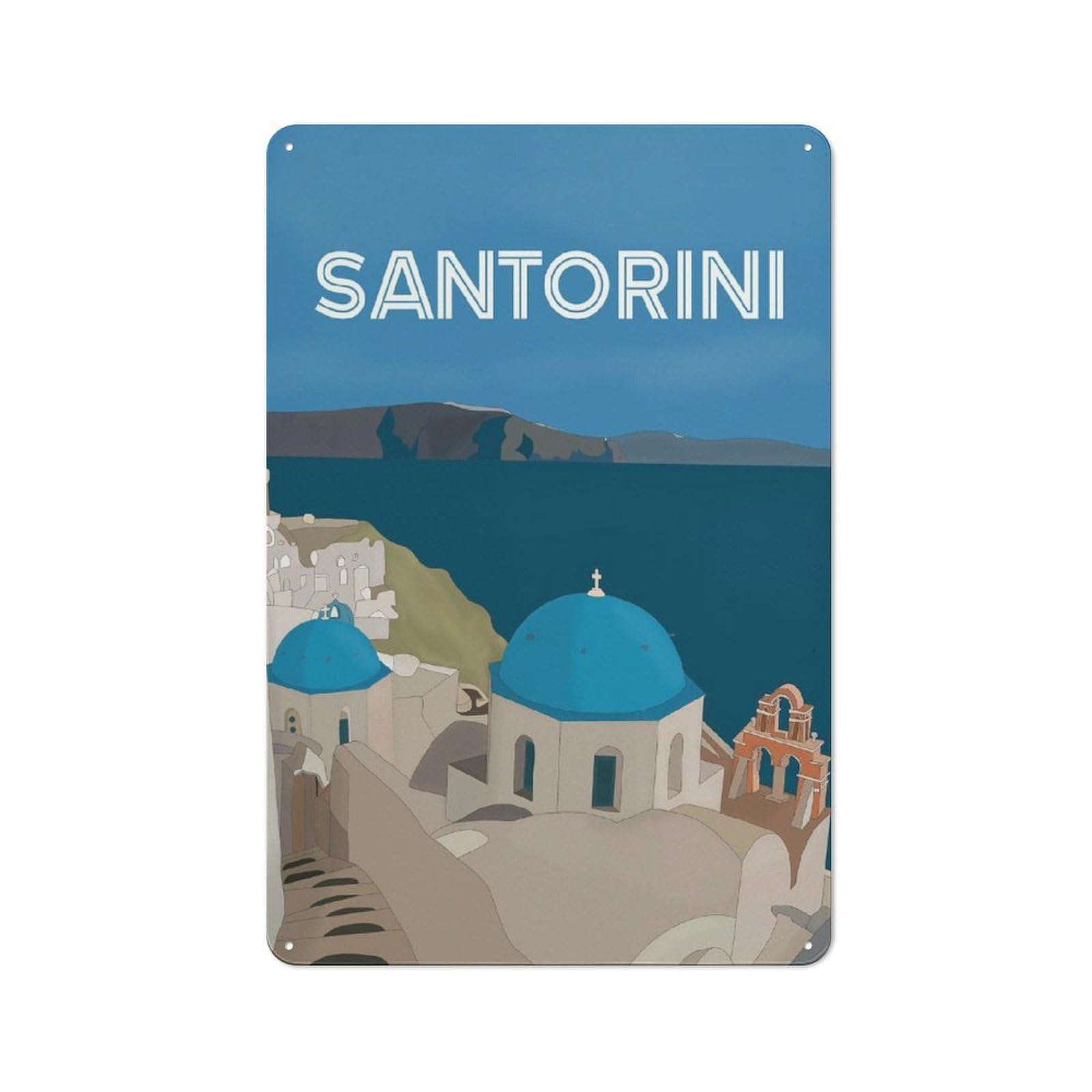 Workshop Style Santorini Greece(2) Decorative Metal Plaque 30x20cm, Shed Wall Plaque for Tool Room, Garage, Studio Or Home Bar