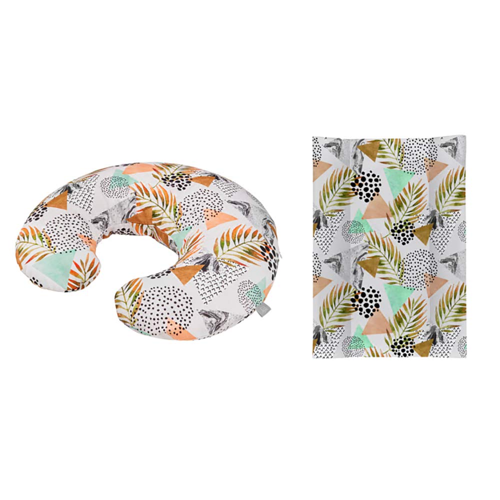 Rotho Babydesign Set di mini cuscino per allattamento, 180 x 33 cm, Incl. cuscino con sponde per fasciatoio, 70 x 50 cm, Da 0 mesi, Modern Paradise