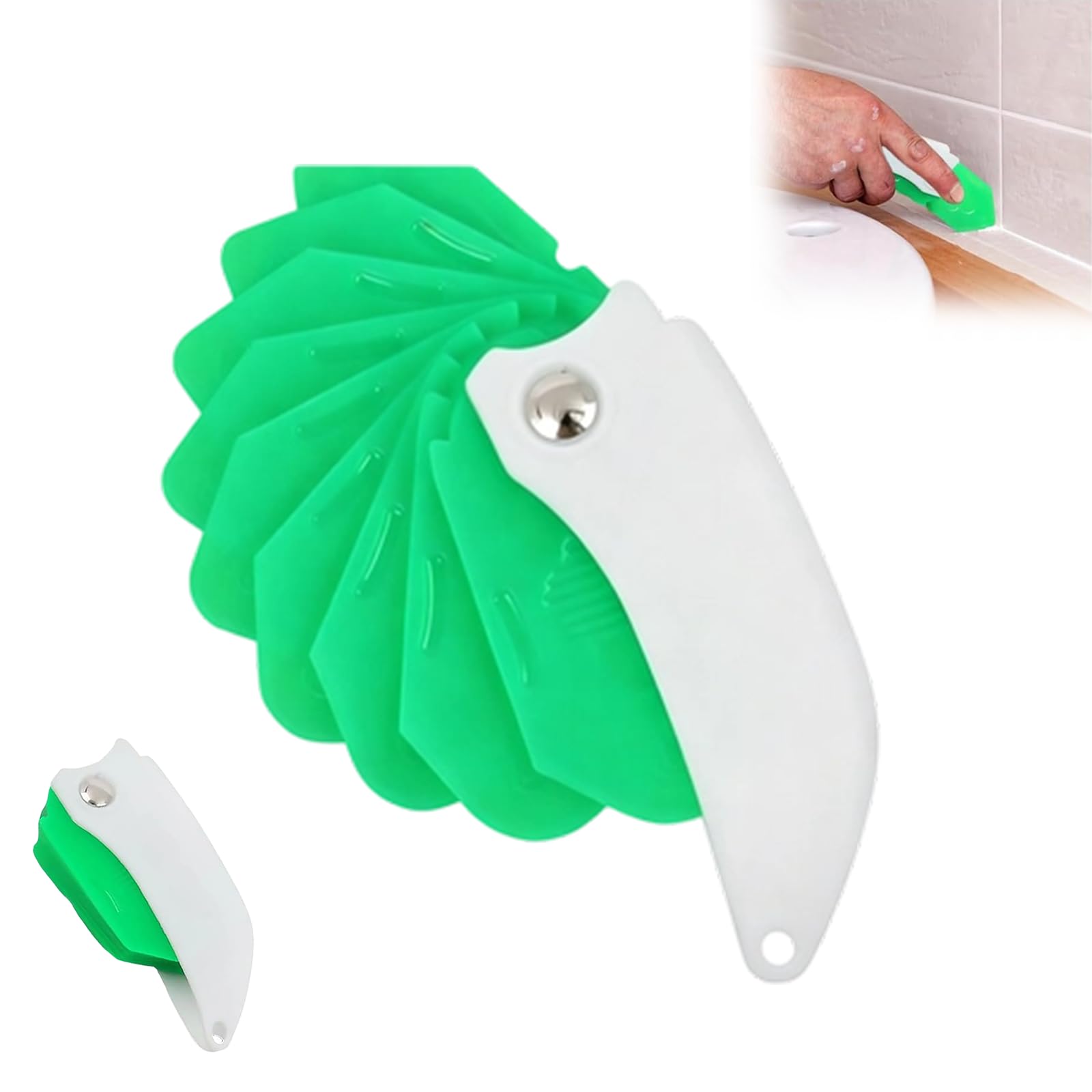 Dawhare 1Pc-Green Multipurpose 9-In-1 Spatula Caulking Tool, Abs Folding Smooth Seam Tool, Grout Removal Tool, For Grout And Sealant Application In Bathroom, Kitchen (1Pc-Green)