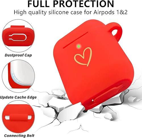 Miniatura 2 de Funda compatible con AirPods, funda de silicona suave con patrón de corazón dorado para AirPods de 2 y 1 generación con bonito llavero de mariposa
