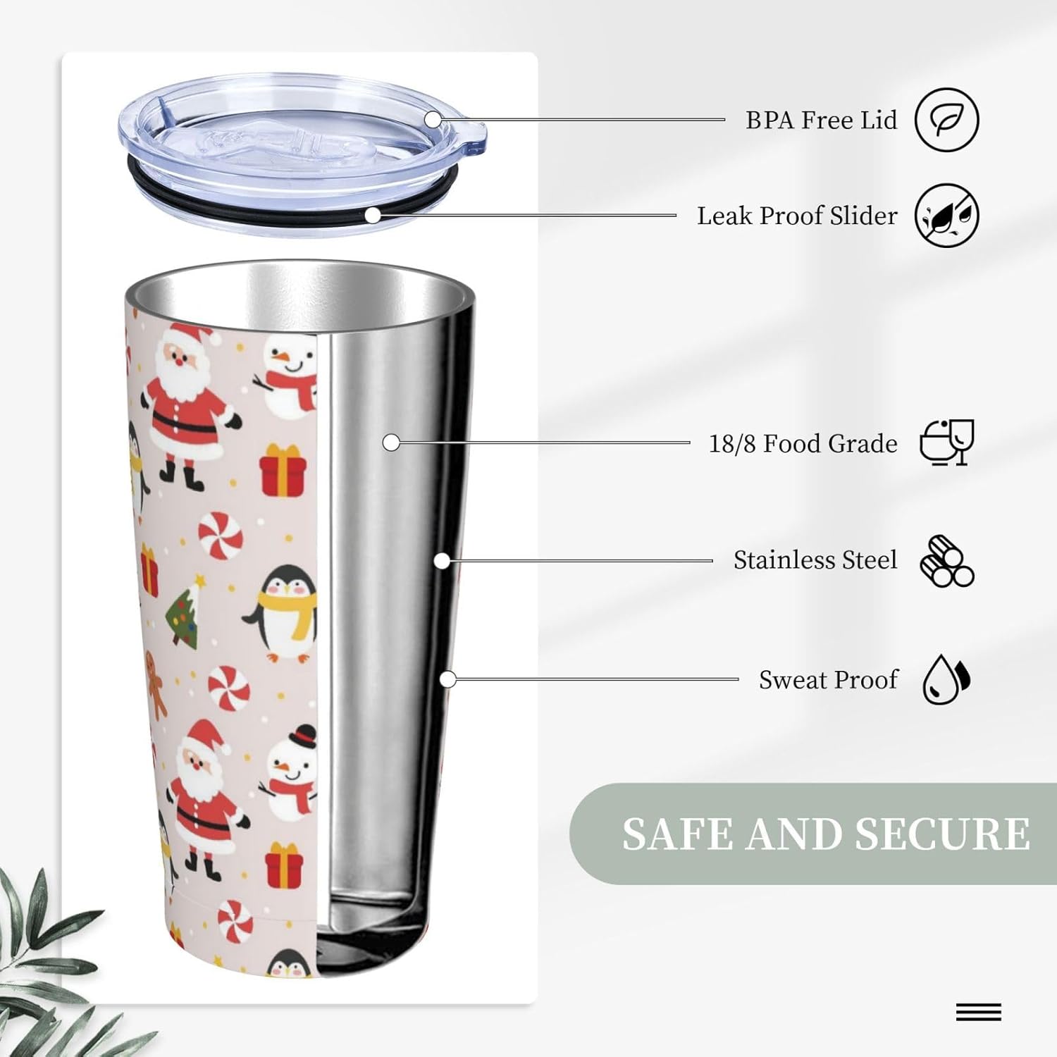 Father Christmas 20oz Tumbler Stainless Steel with Lid and Straw, Snowman Penguin Insulated Travel Mug for Hot Cold Drinks, Christmas Print Cup, Coffee Cup for Women Men Teens - Image 5