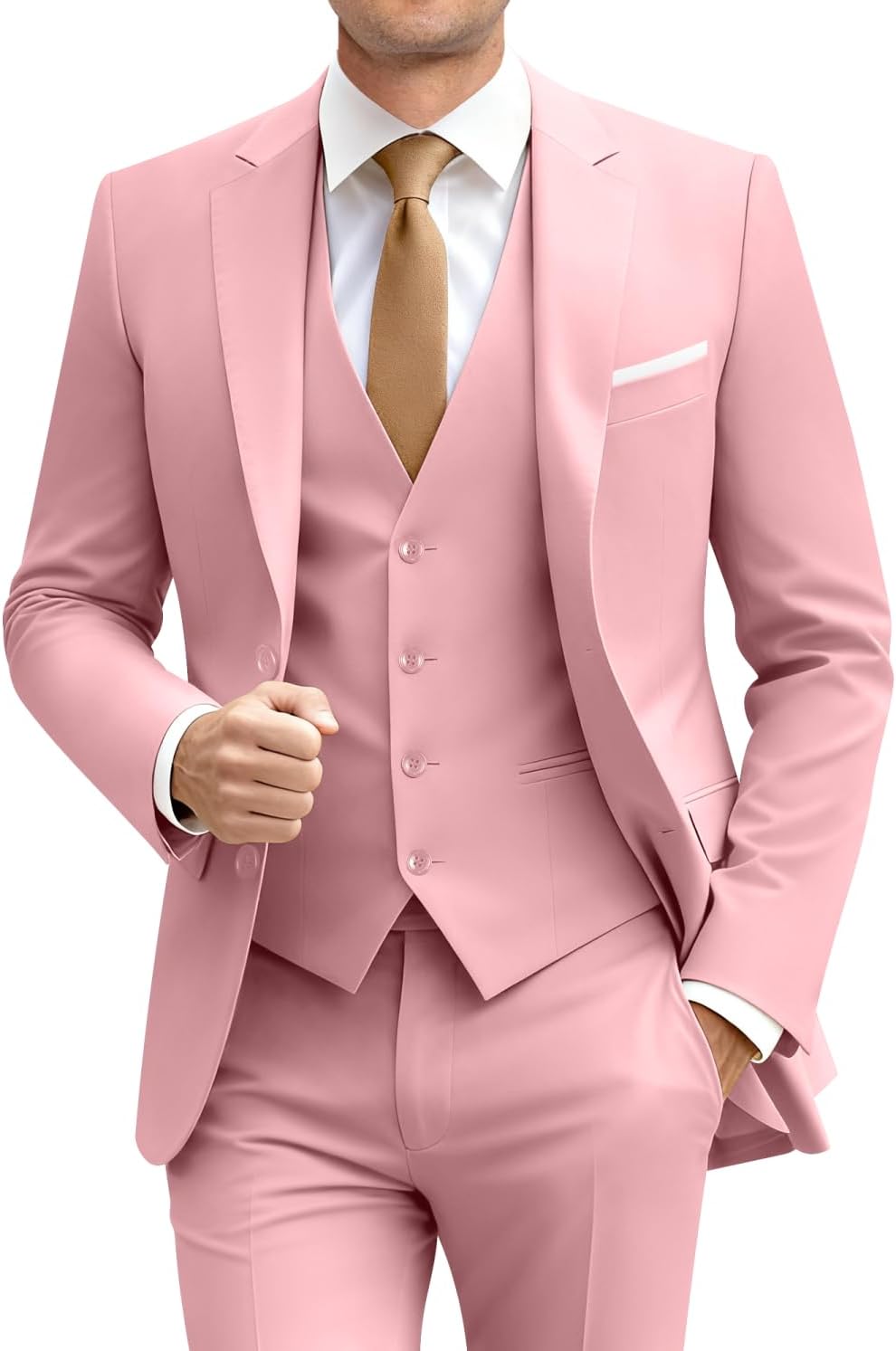 Mens Suit Solid Two Button Slim Fit Suit Set for Wedding Formal Business Suit Men 3 Piece Suit Blazer Vest Pants Set
