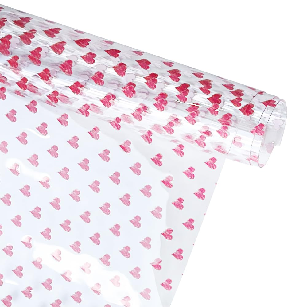 ONEART | Red Heart Printed TPU Jelly Faux Leather 12 x 53 inches Transparent Clear Jelly Vinyl Great for Embroidery and Crafting Project