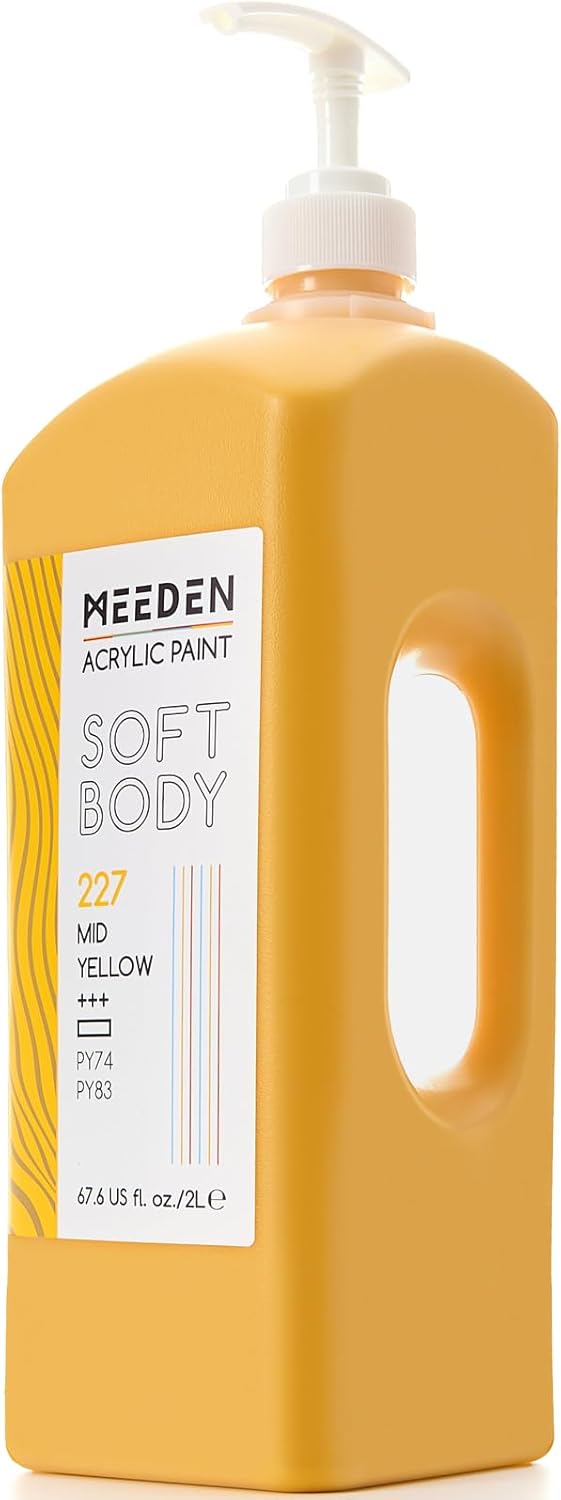 MEEDEN Soft Body Acrylic Paint: Yellow Middle 2L/69oz Fluid Artist Paint Bulk with Pump - Matt Finish & High Consistency - Large Art Supplies for Adults, Canvas Painting, Crafts, Pumpkins, Wood