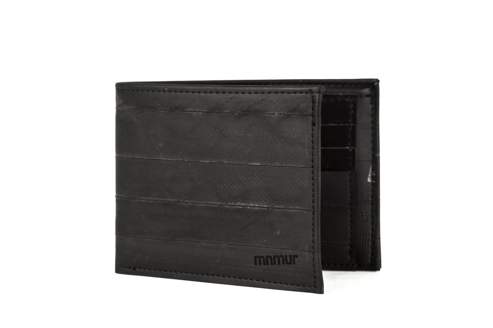 MNMUR Portafoglio Uomo Slim Nero – Compatto, Sottile ed Elegante | Design Classico, Artigianale, Senza Portamonete | Materiali Vegan e Riciclati | 11x8.5 cm