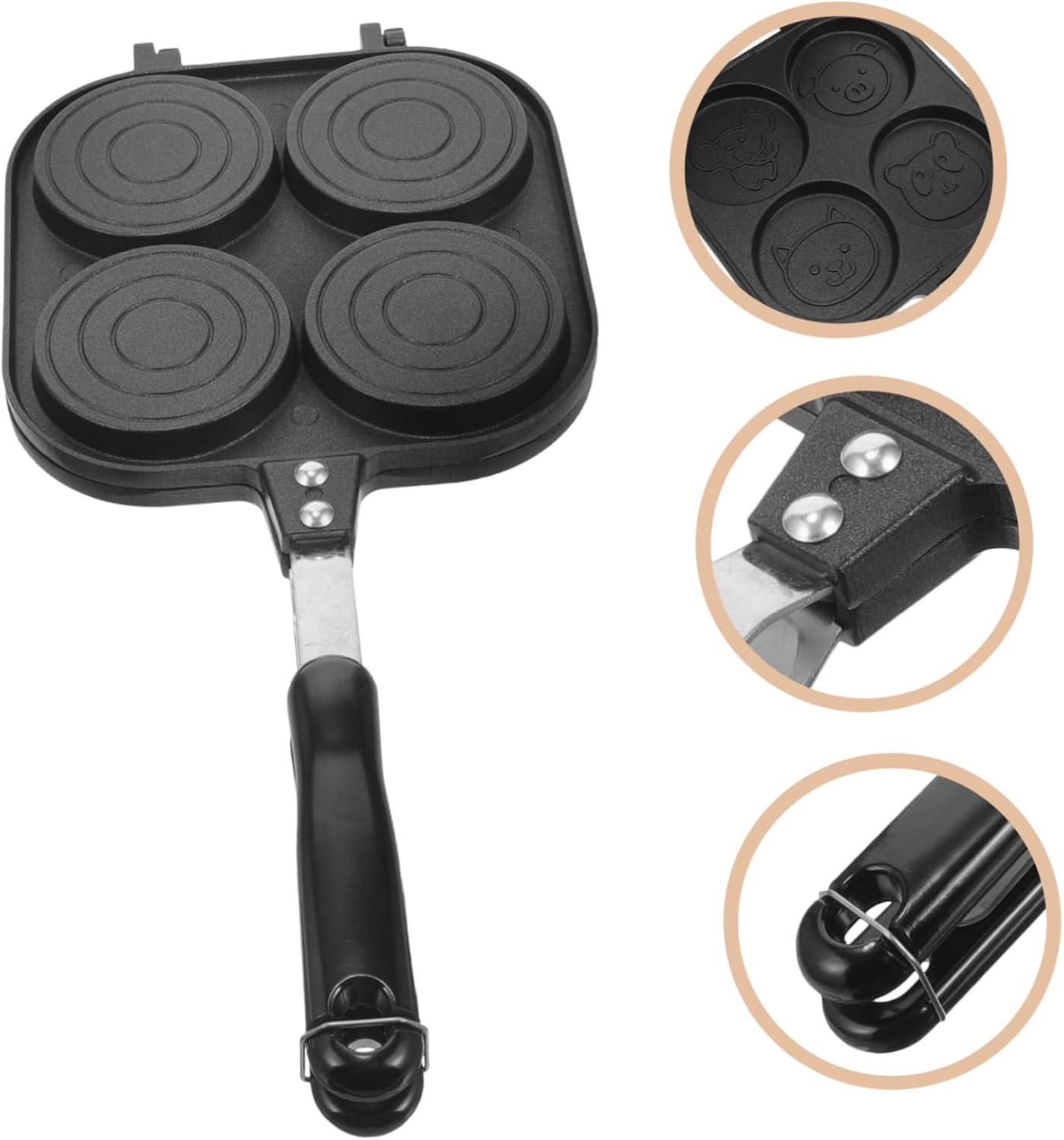 OUNONA Non-stick Egg Cooker Double Sided Pancake Pan Four-hole Baking Tray Comfortable Grip for Breakfast