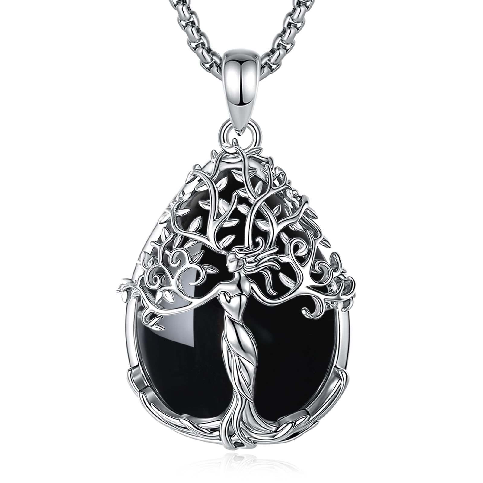 CELESTIA Ciondolo Albero della Vita Collana Donna con Ametista Ossidiana Pietra di Luna Regalo Compleanno, Festa della Mamma