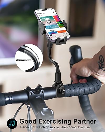 Miniatura 6 de Soporte de teléfono para bicicleta interior, cuello de cisne ajustable para bicicleta giratoria, cinta de correr, estacionario, correa antivibración