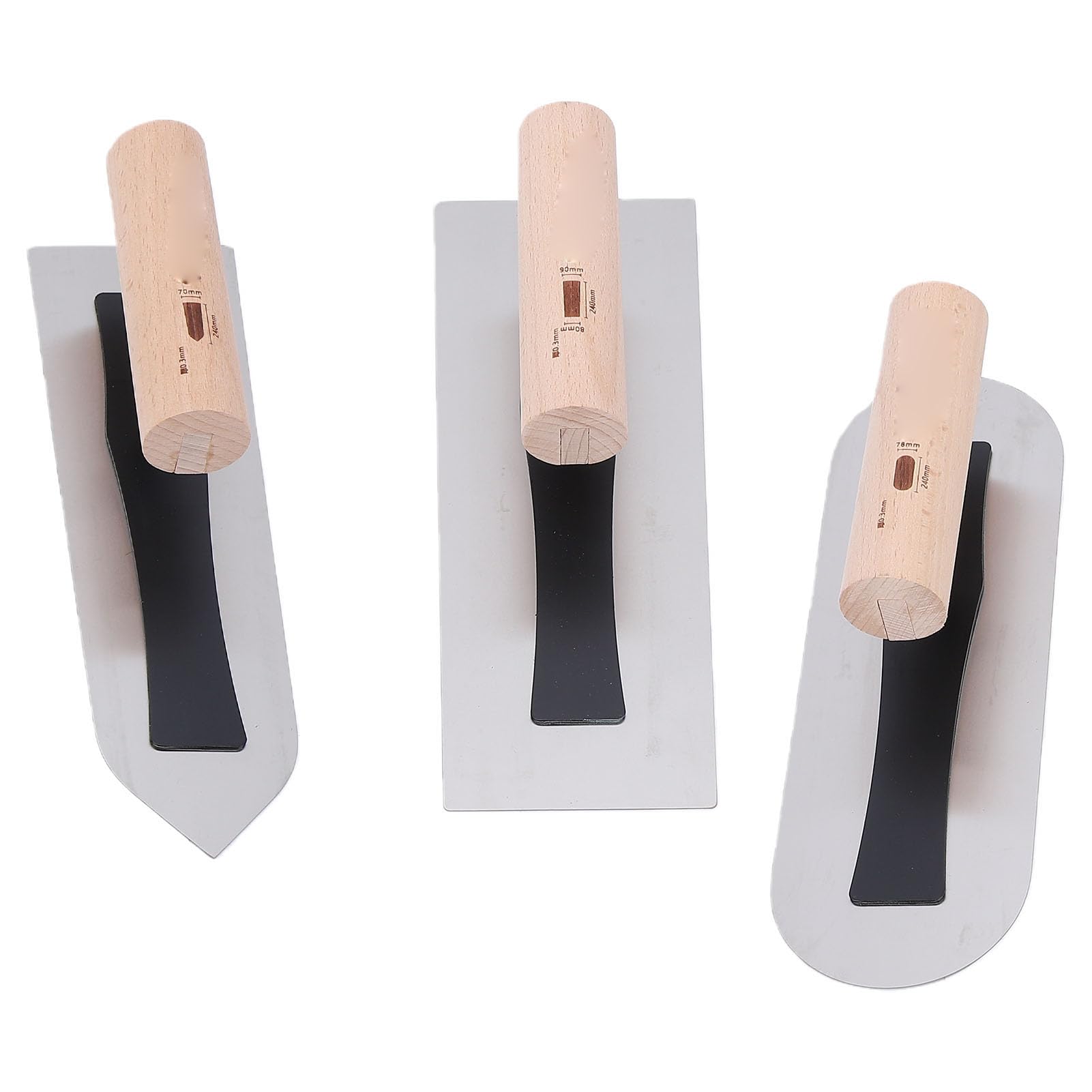 FTVOGUE Truelles à Plâtre à Manche en Bois, Kit de 3 Pièces pour Enduit