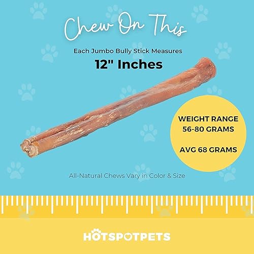 Miniatura 3 de hotspot pets Bully Sticks Jumbo para perros grandes masticadores agresivos 12 pulgadas totalmente naturales de alta calidad de larga duración