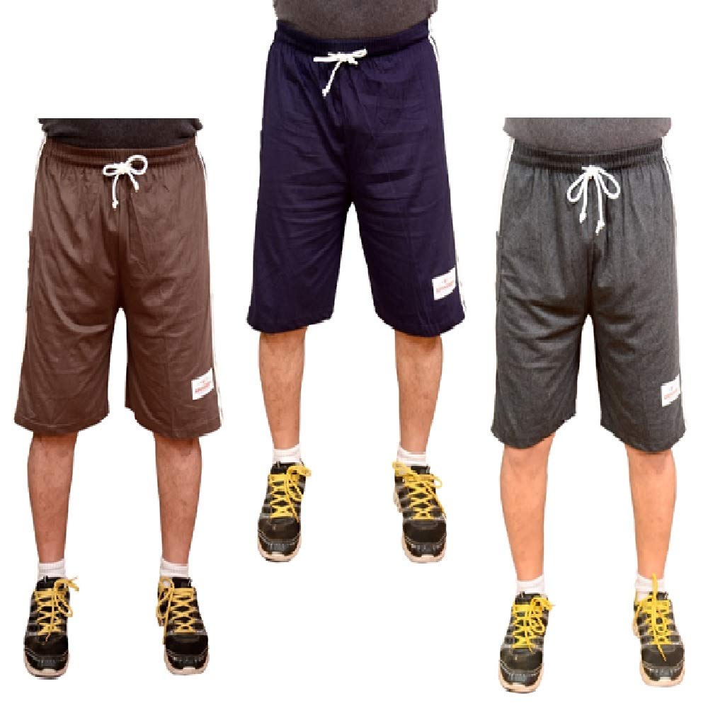 BRATS N BEAUTY® Men's|Boy's Cotton Hosiery Relaxed Shorts/Bermuda Pack of 3 Pcs Multicolor