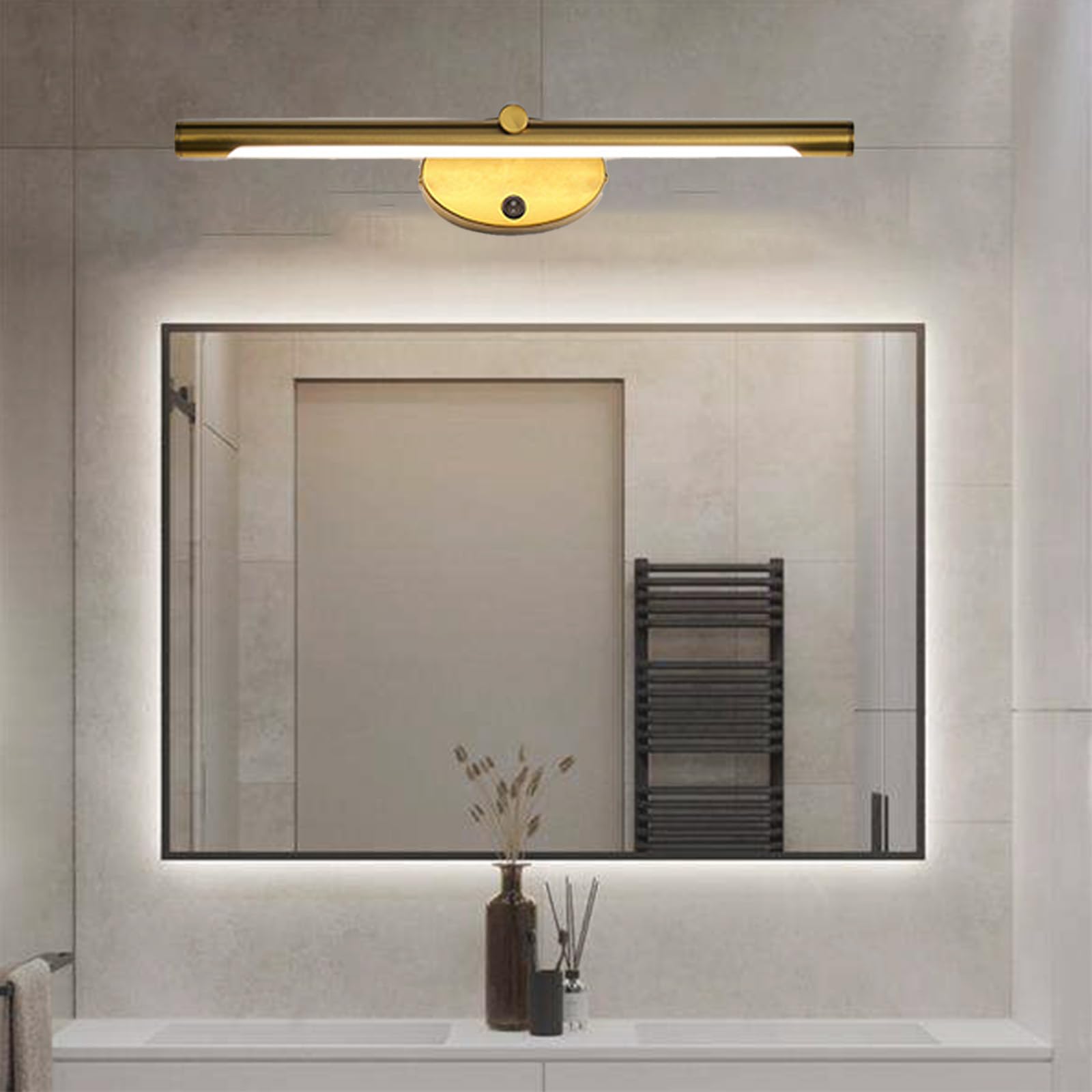 LED Spiegelleuchte Bad Wandleuchten mit Schalter Modern Metall Wandbeleuchtung Schminklicht Waschtisch Wandleuchte Spiegel Schminktisch Badezimmer Bildbeleuchtung (Goldenes Neutrales Licht,66cm)