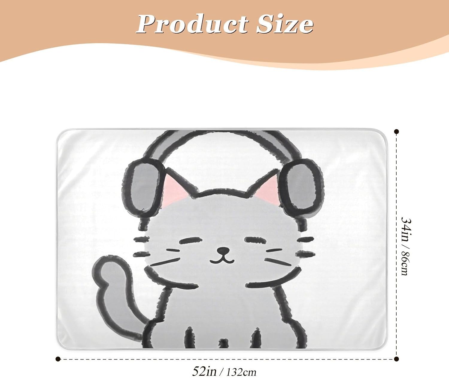 Cartoon Cute Gray Cat Extra Large Resuable Baby Bed Pad Water Resistant Bed Pad Breathable Cradle Mattress for Kids Bedwetting , 52" L x 34" W