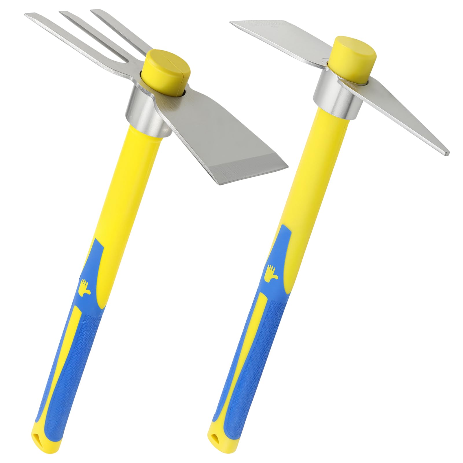 SINJEUN 2 Azadas de Jardín con Pico y 3 Dientes, Mango de Fibra de Vidrio Antideslizante, 40 cm, Herramienta Multifuncional para Jardinería, Camping y Agricultura