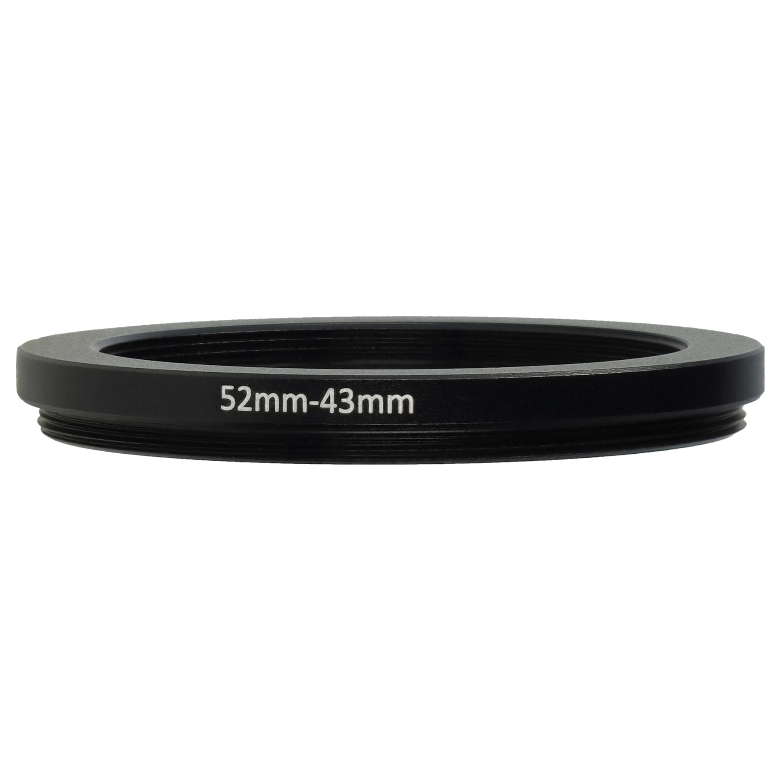 vhbw Step Down Adapter Ring Adapter filtra 52 mm-43 mm czarny pasujący do aparatu Agfa, Agfaphoto, Canon, Casio, Fujifilm, Kodak, Minolta, Nikon, Olympus