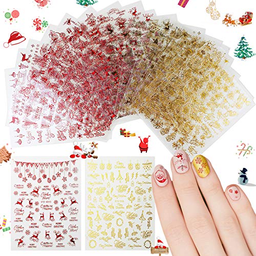 JUSTDOLIFE 18 Sheets Christmas Nail Stickers Fashion Decorative Nail Art Decorations for Christmas 3D Nail Decals