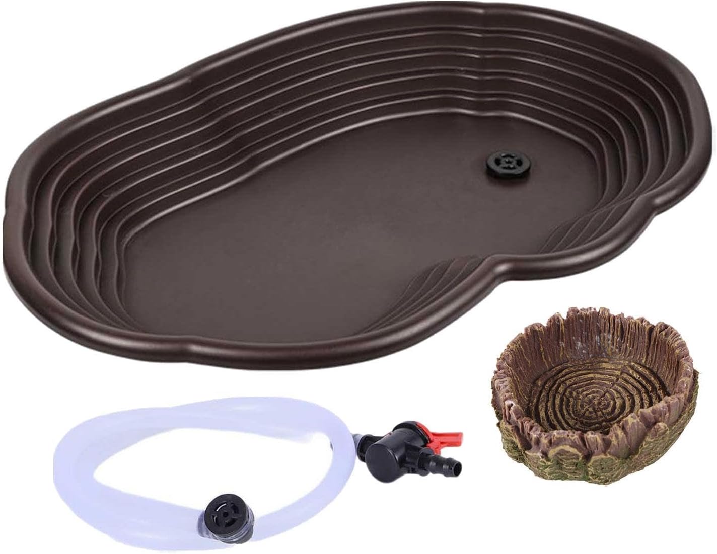 Reptile Water Dish with Ramp Large Bathing Pool for Turtles Bearded Dragons Snake Rest Bath with Drainage 39x26.5x5cm