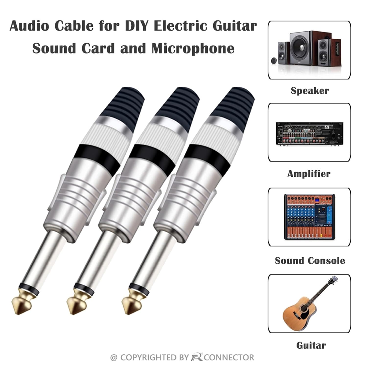 10Pcs/lot 3 Poles Stereo 6.35mm Male Plug Soldering Wire Connector Microphone Plug 1/4 Inch Connector(Mixed Colors)