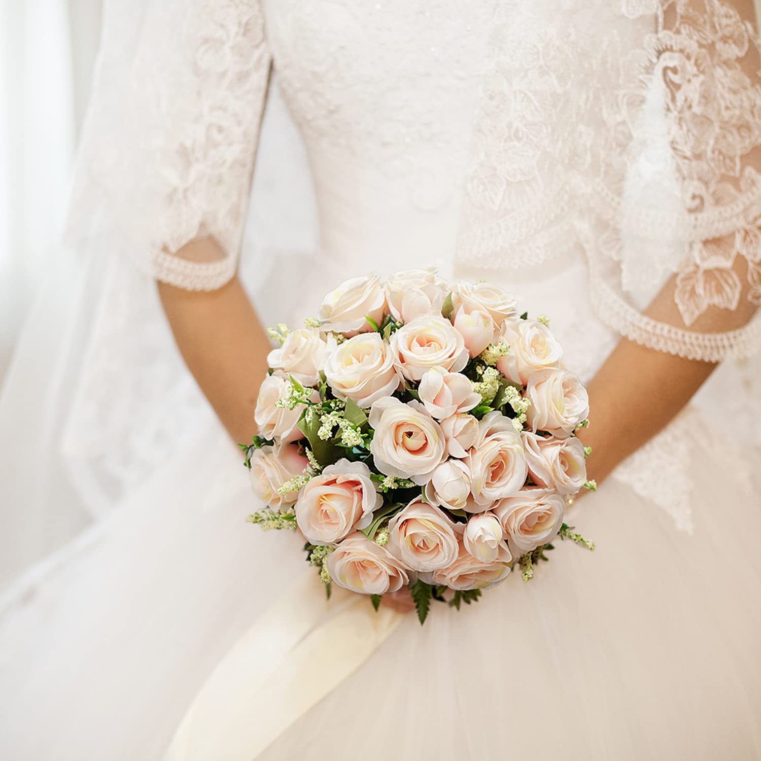 Bouquet de Mariée Fleurs de Rose Artificielles Romantique pour Mariage
