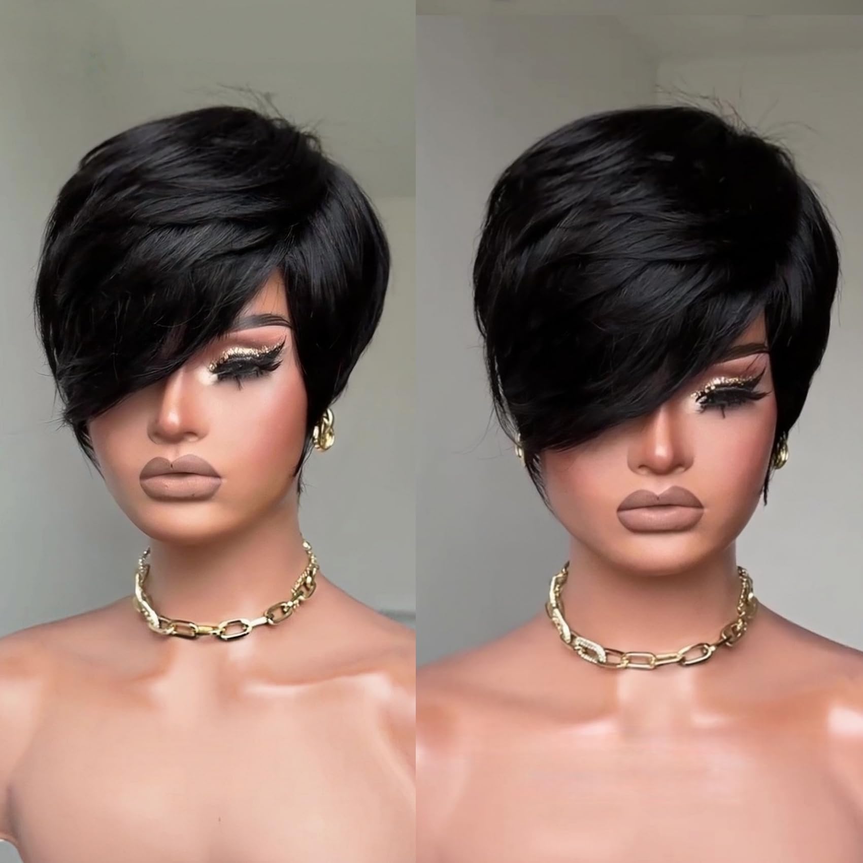 Pixie Cut Wig Human Hair Glueless Wear and Go Short Layered Brazilian Virgin SAEIALL Pixie Cut Wig | Black Brown Short Brazilian Virgin  main image 2