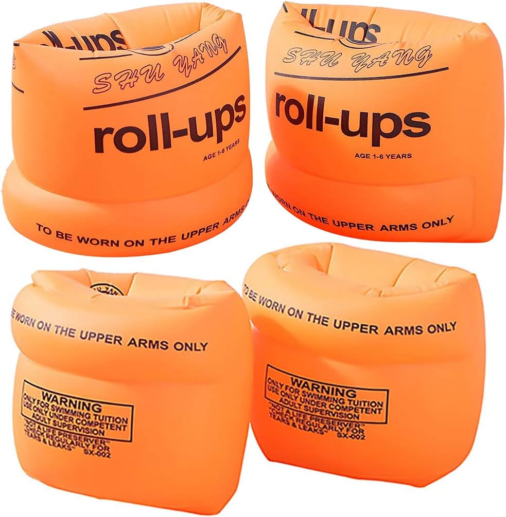 YMLHOME Swim Arm Bands Inflatable Swimming Arm Float Rings Floater Sleeves Roll Up Arm Floaties for Kids and Adults, Pack of 4 (Orange) : Toys & Games