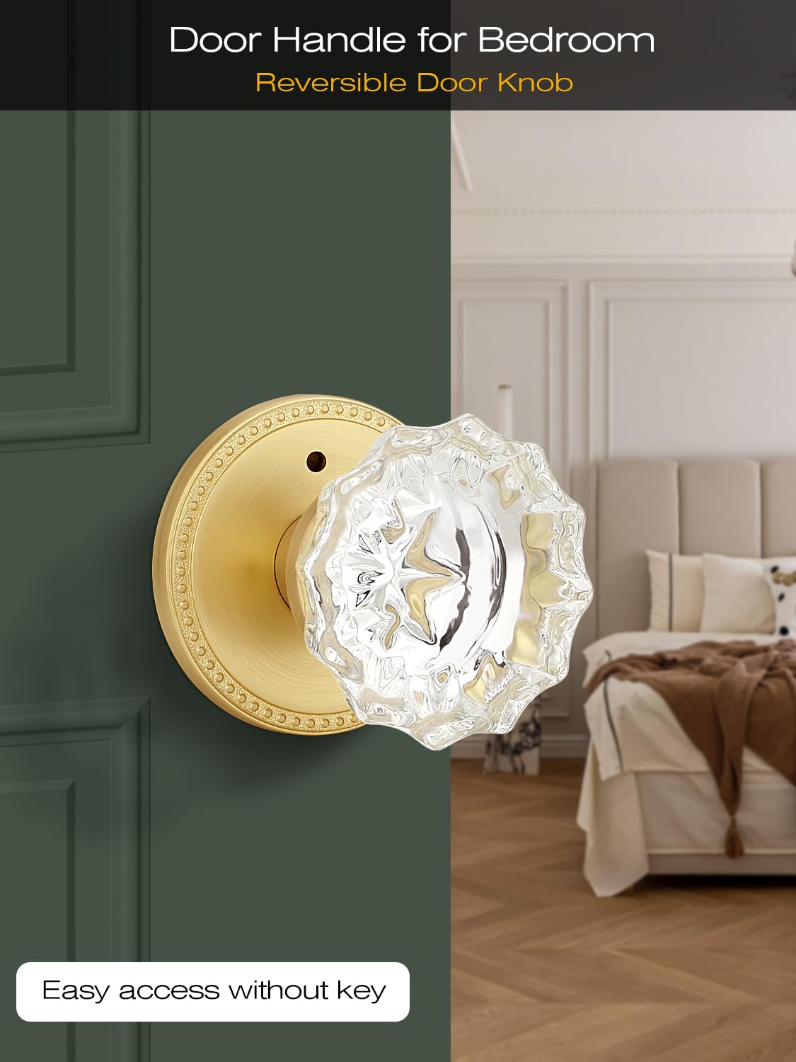 Gold Glass Door Knobs - Keyless Privacy Levers -2