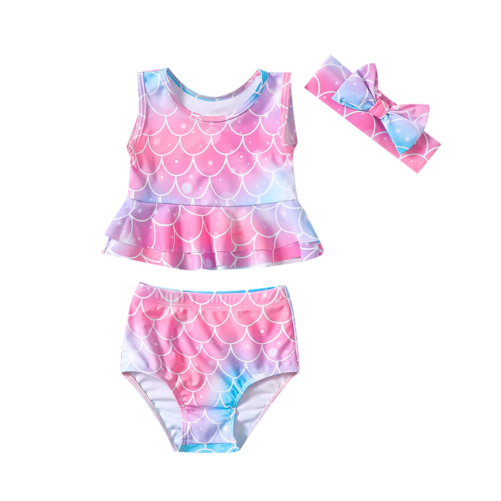 Magic Park 0M-3T Infant Girl Bikini Set Baby Vest Bathing Suit Toddler Girls 3 Piece Swimwear Beach Outfits with Headband