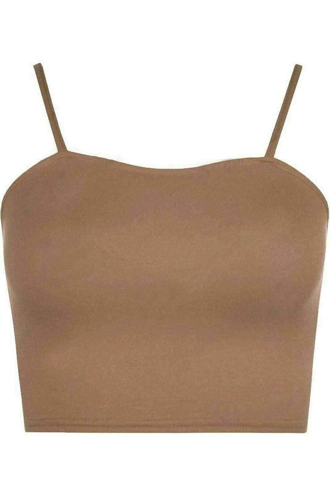 Stylewear Women's Mocha Plain Strappy Sleeveless Cami Bra Top Summer Spaghetti Cropped Mini Bra Vest Top ( Uk 12-14)