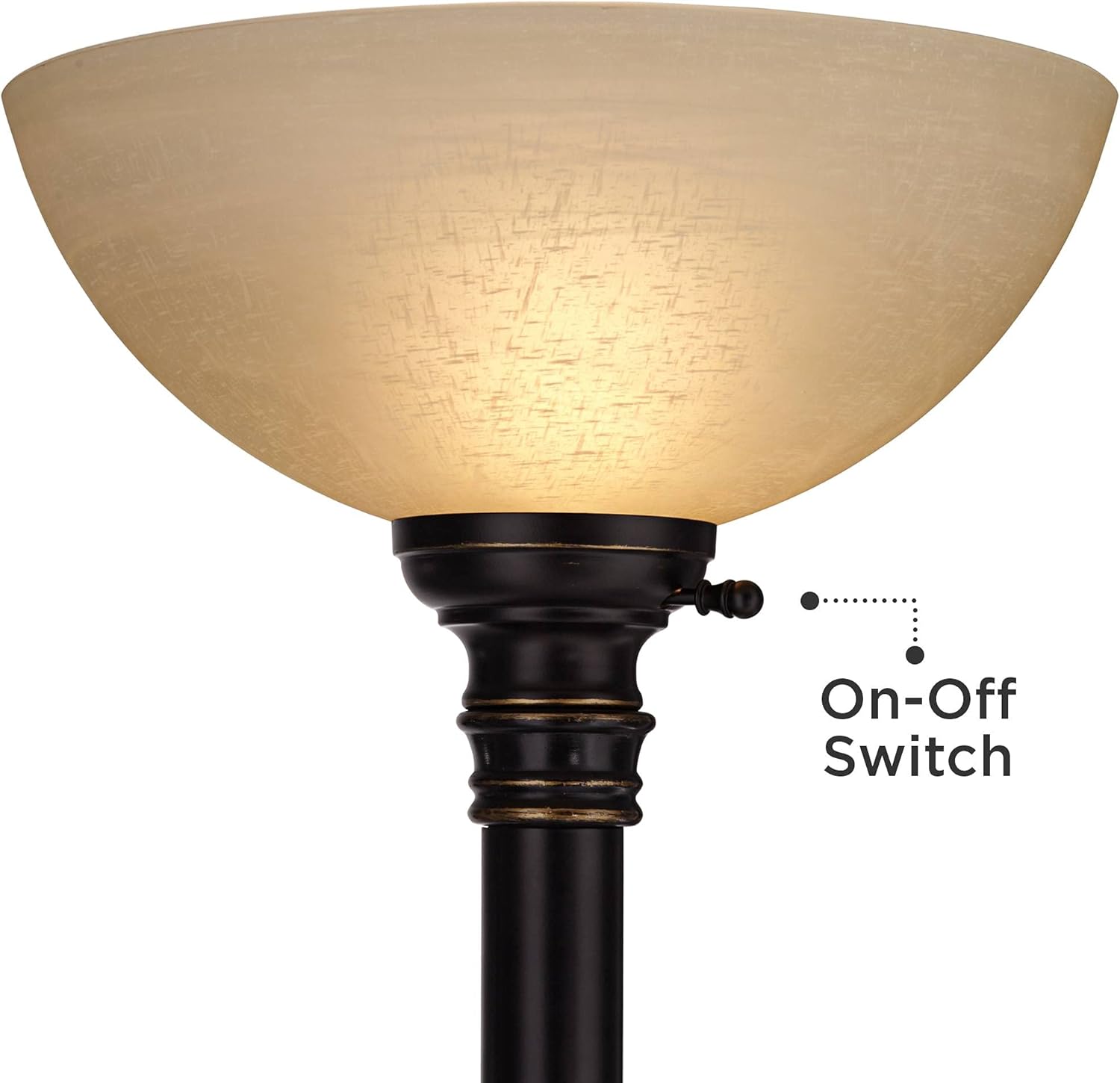 Regency Hill Garver Industrial Style Torchiere Floor Lamp with Reading Light Riser 76.75" Tall Oil Rubbed Bronze Brown Metal Amber Glass Shade Decor for Living Room House Bedroom Home
