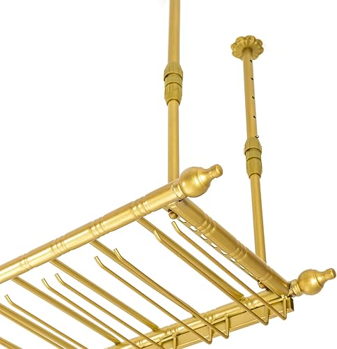 Miniatura 8 de Estante vintage para copas de vino, altura ajustable de 13.77 a 21.65 pulgadas, para colgar en el techo, soporte para botellas de vino, estante