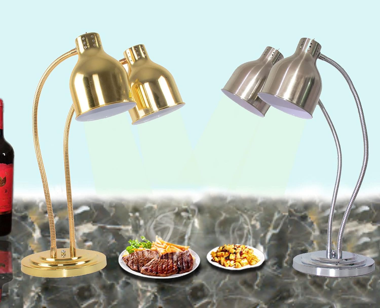 Szybkie ogrzewanie Lampa grzewcza do bufetu imprezowego, wolnostojąca, komercyjna lampa grzewcza(Silver)