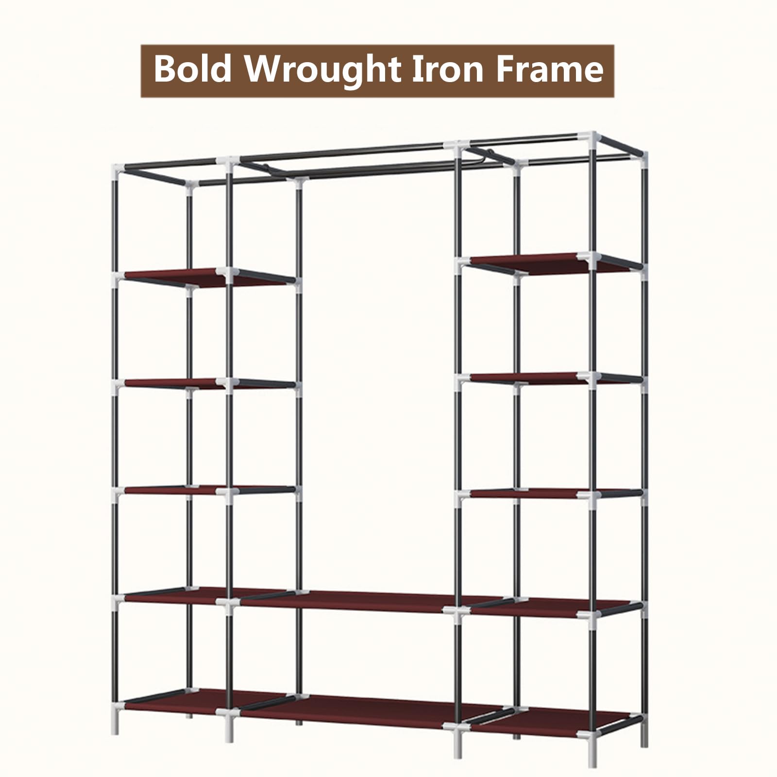 Armario de Tela Portátil, Armario Organizador de Ropa Plegable Modular con 1 Barras para Colgar & 12 Estantes, Ropero Resistente al Polvo para Dormitorio Pasillo, 128x45x175cm,Burgundy