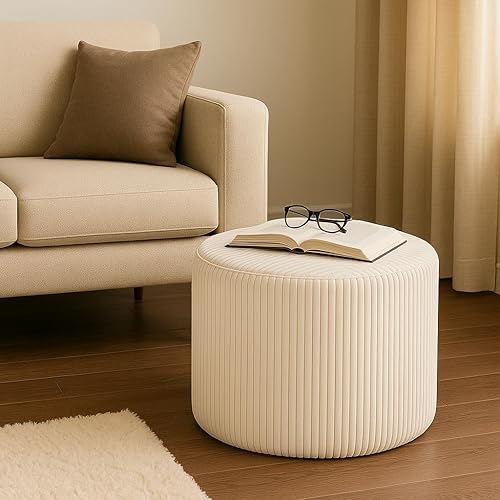 Miniatura 8 de Puf redondo otomano y reposapiés, pufs de pana suave con relleno de espuma, cómodos rellenos de esponja para sofá escritorio para descansar tus