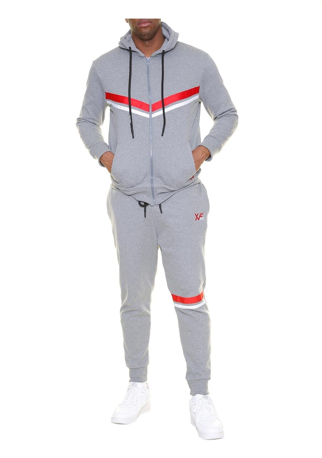 Tuta da ginnastica completo sportivo da uomo taglie forti (IT, Testo, 6XL, GRIGIO MELANGE)