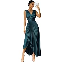 Satin Formal Wedding Guest Dress Pleated Midi Bridesmaid Dresses for Women