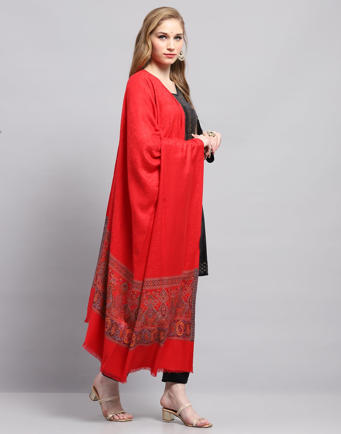 Monte Carlo Womens Self design Red Shawl (224SHW6864-0-40) 1