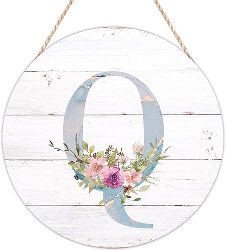 Vista 98 de Welcome Sign Front Decor Initial Letter B Round Wood Sign Monogram Purple Floral Wooden Plaque Blossom Floral 10in Country Wood Hanging Signs for