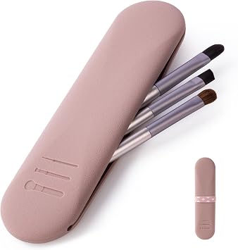 Travel Makeup Brush Holder, Silicon Trendy and Portable Cosmetic Face Brushes Holder, Make Up Organizer Bag Case, Cosmetic pouch,Toiletry Organizer Khaki